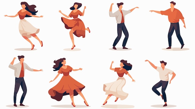 Vector joyful young couple dancing together happy people illustration