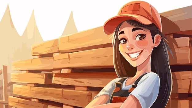 Joyful Young Professional Woman Sitting on Planks