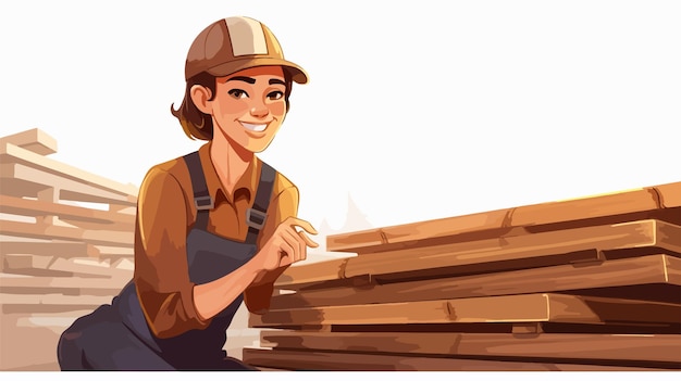 Joyful Young Professional Woman Sitting on Planks