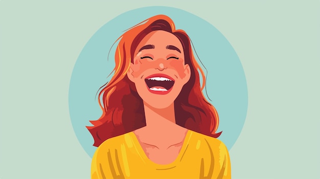 Vector joyful young woman laughing in happiness