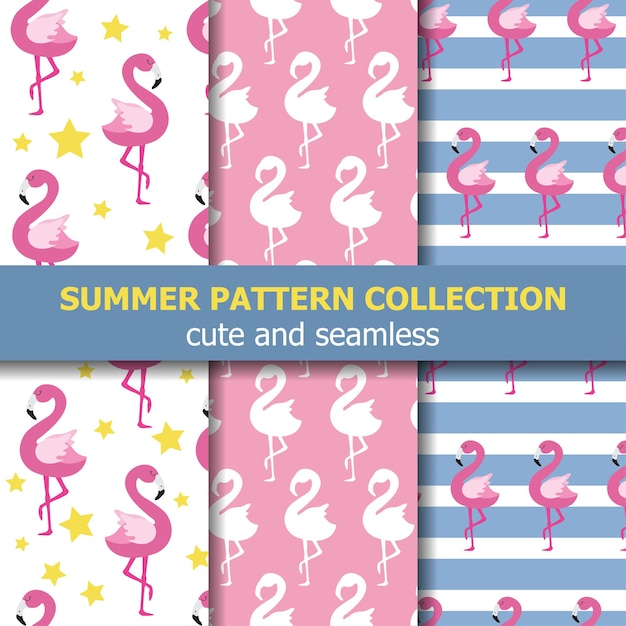 Joyfull summer pattern collection. Flamingo theme, Summer banner. Vector