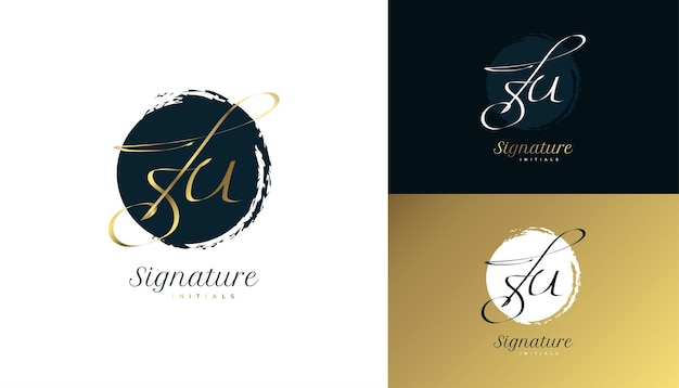 JU Initial Signature Logo Design with Elegant and Minimalist Gold Handwriting Style Initial J and U Logo Design for Wedding Fashion Jewelry Boutique and Business Brand Identity