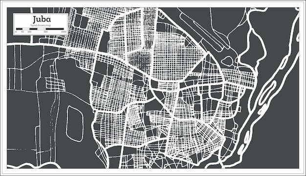 Juba South Sudan City Map in Retro Style. Outline Map. Vector Illustration.