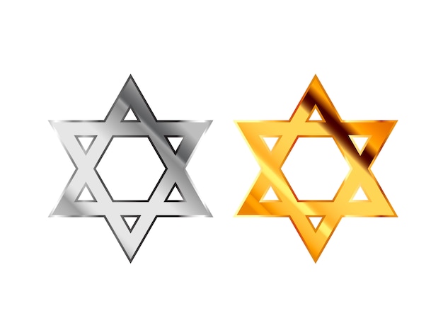 Judaism religious signs made from glossy silver and gold metall on white