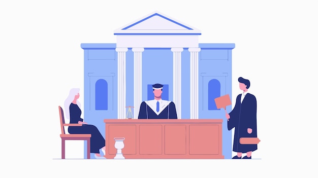 Vector judge in courthouse concept lawyer with justice