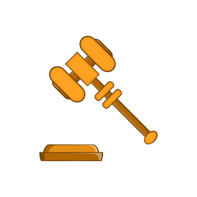 Vector judge gavel icon in cartoon style on a white background