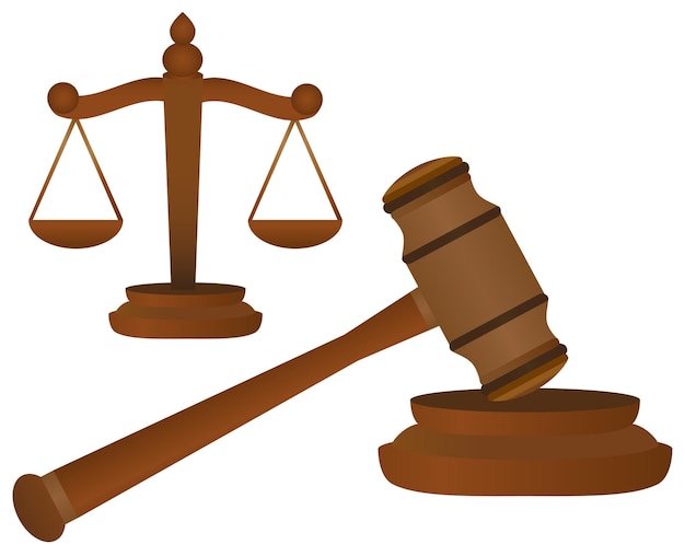 Vector judge gavel and scales icon on white background