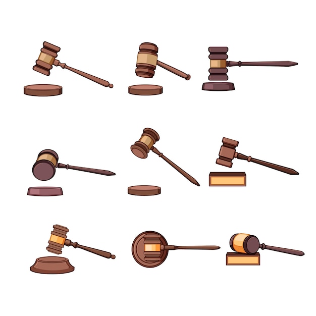 judge hammer set cartoon vector illustration