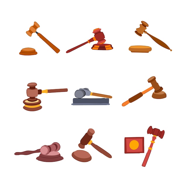 judge hammer set cartoon vector illustration