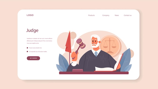 Judge web banner or landing page court worker stand for justice and law