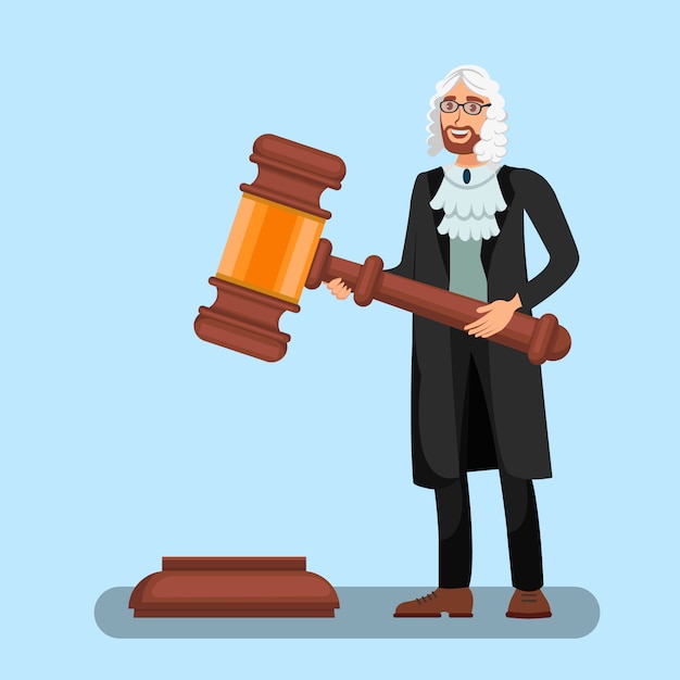 Judge in Wig Holding Big Gavel