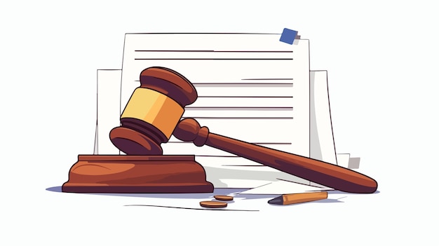 Vector judge with gavel and contract for legal protection