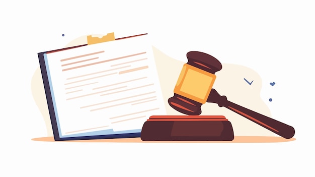 Vector judge with gavel and contract for legal protection