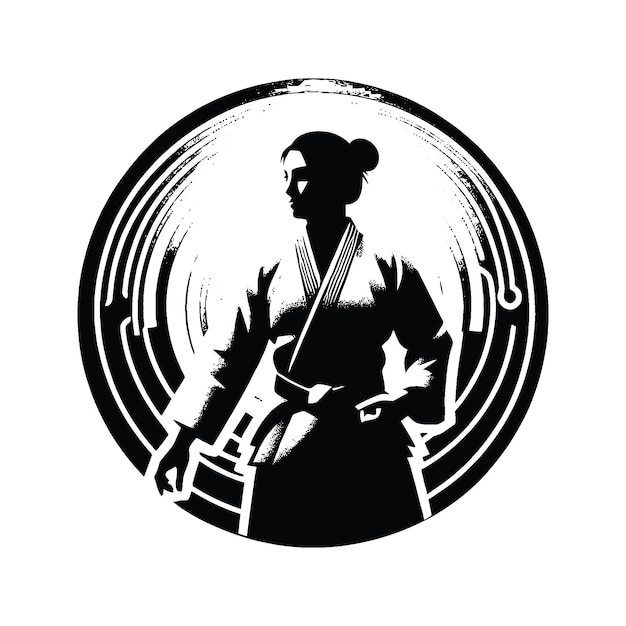 Judo martial art Karate Taekwondo female player in cyberpunk pattern illustration emblem shield badge