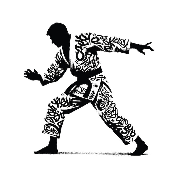 Judo martial art Karate Taekwondo male player in graffiti tags street art pattern illustration emblem shield badge