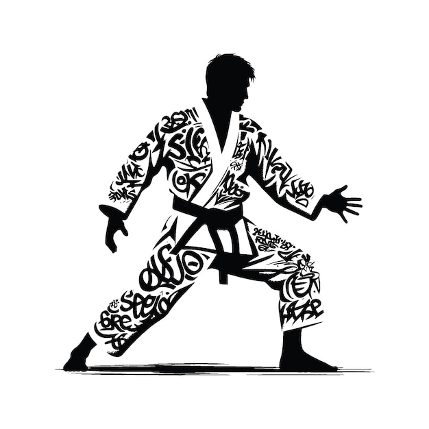 Judo martial art Karate Taekwondo male player in graffiti tags street art pattern illustration emblem shield badge