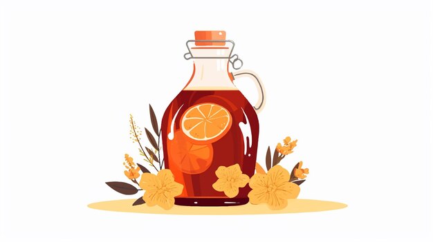 Vector a jug of orange juice with flowers and a lemon wedge