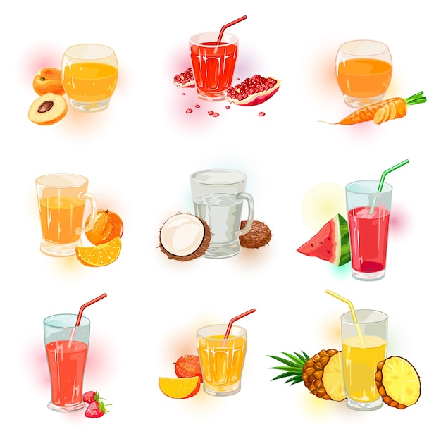 Juice assortment, drinks icons