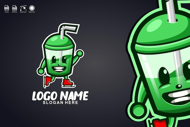 juice cup ice skating cute mascot character logo design