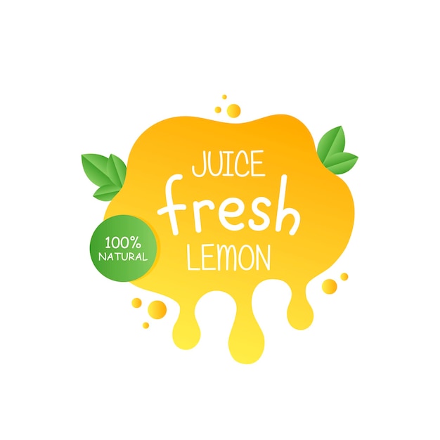 Juice fresh lemon label icon for your needs. 100 percent natural. Healthy juice sticker design.