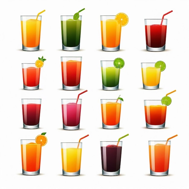 Juice glass vector set white background isolated a high qua