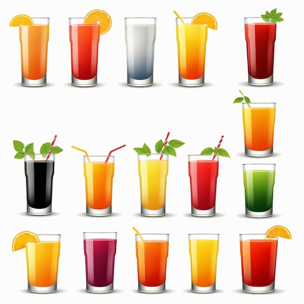 Vector juice glass vector set white background isolated a high qua