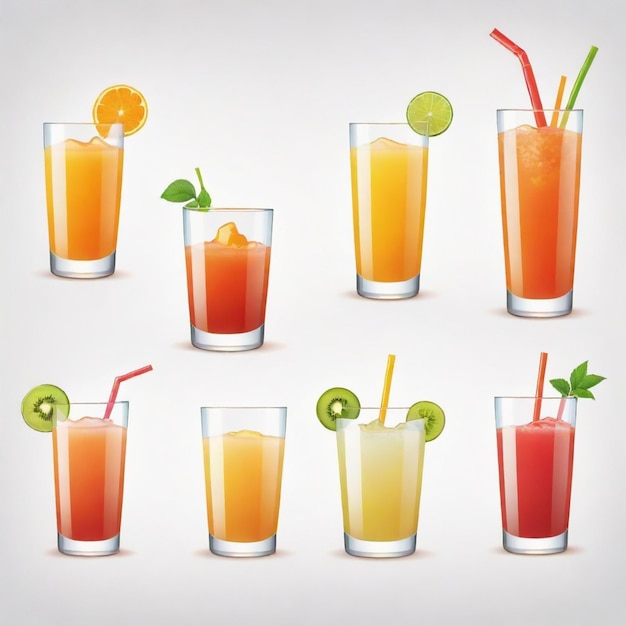 Vector juice glass vector set white background isolated