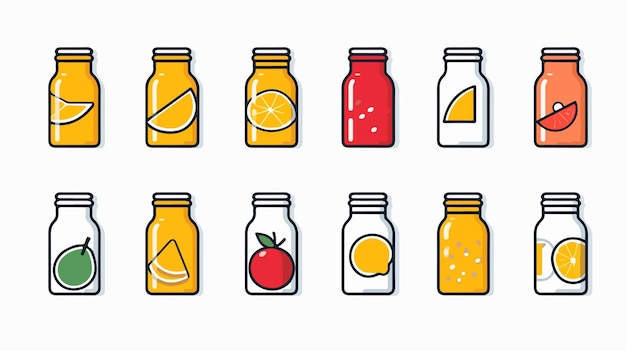 Juice Icons on White Background Refreshing Fruit Juice Isolated Set for Design Projects