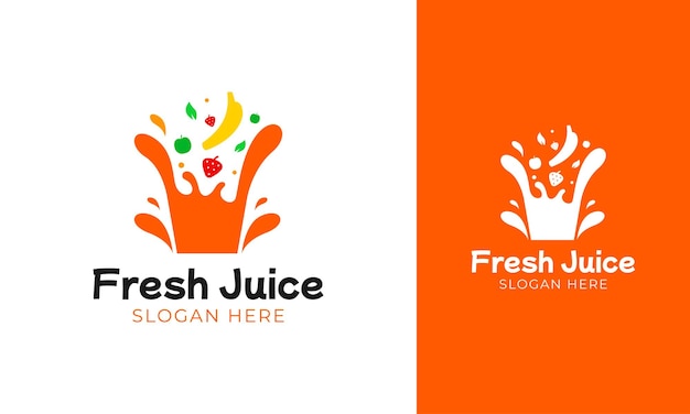 Juice logo with fruit and splash concept for beverage label