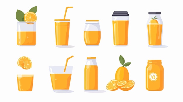 Vector juice and smoothie flat vector icon set