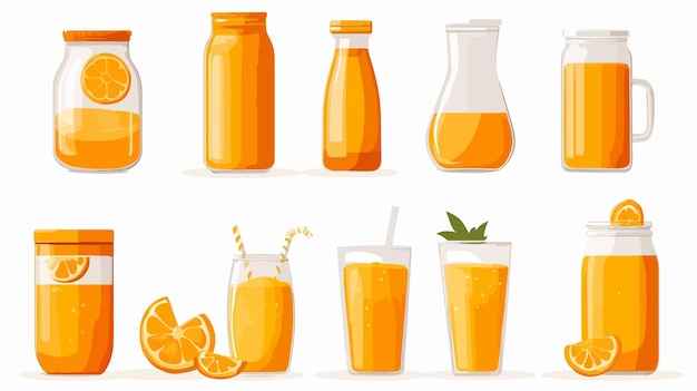 Juice and Smoothie Flat Vector Icon Set