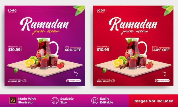 Juice Social Media Post or Square Flyer for Ramadan Iftar Post