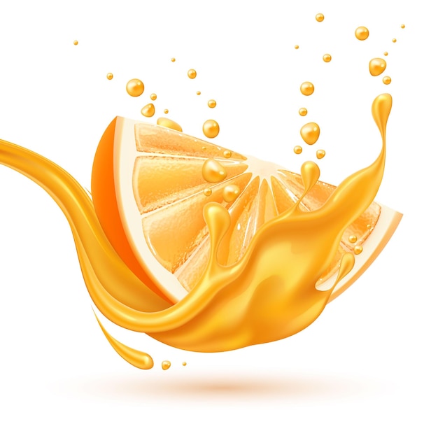 Juice splash explosion with orange slice realistic 3d citrus fruit liquid splashing