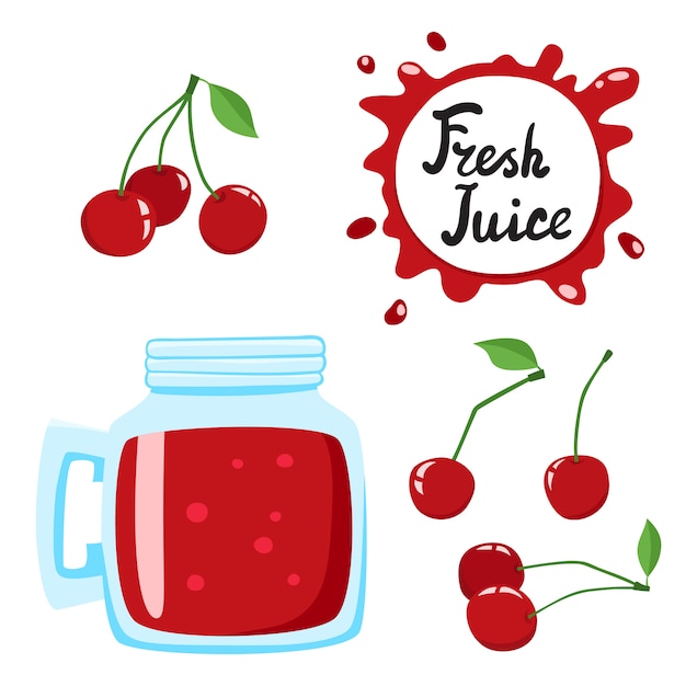 Juice with cherry in a glass bank