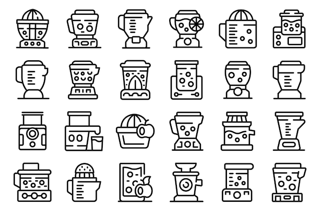 Juicer icons set outline vector Food health