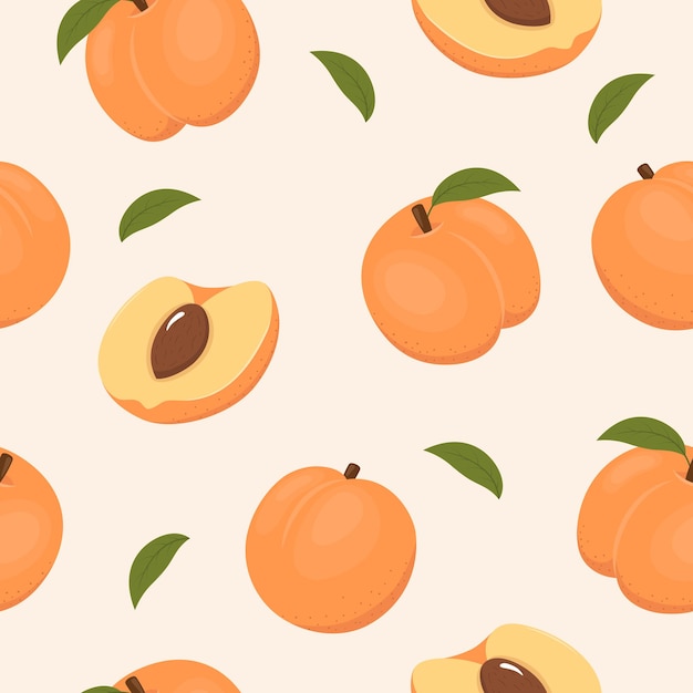 Juicy apricots on a light background Seamless fruit pattern