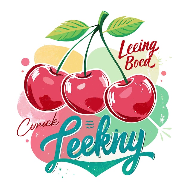 Vector juicy cherries with green leaves leaky boed