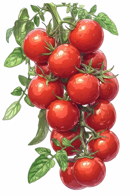 Juicy Cherry Tomatoes Clustered on Vine