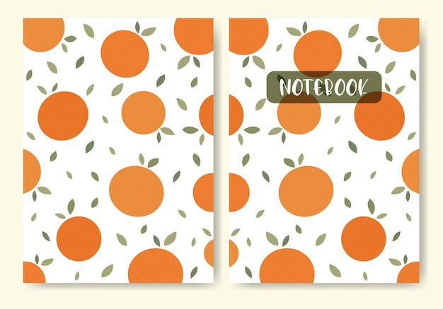 Juicy oranges with green leaves template for notebook cover