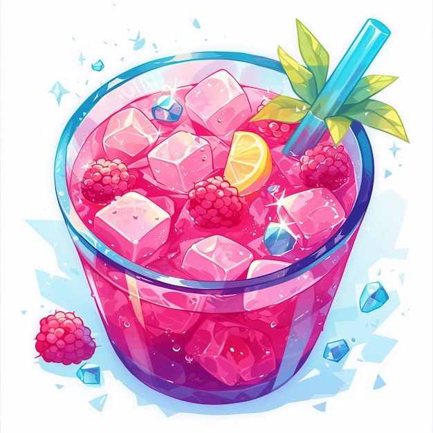 Vector juicy raspberry smoothie summer cartoon look