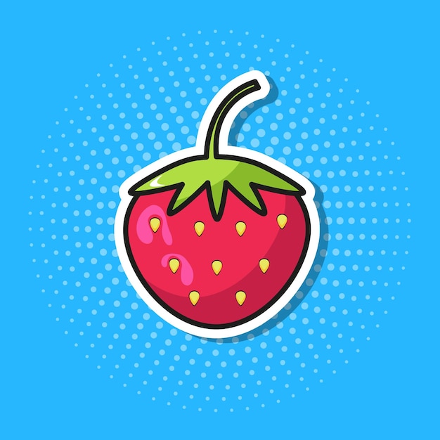 Juicy Ripe Strawberry in Pop Art Style