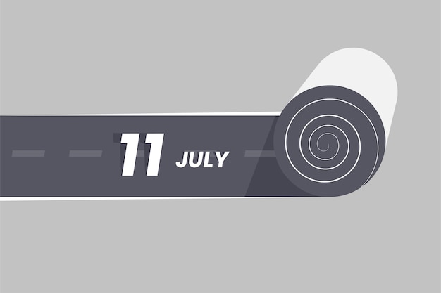 July 11 calendar icon rolling inside the road 11 July Date Month icon vector illustrator