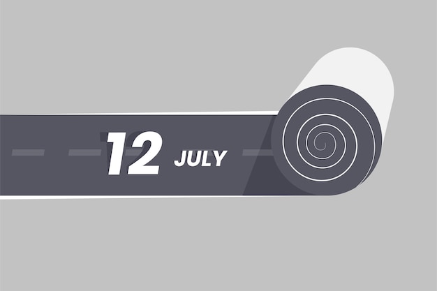 July 12 calendar icon rolling inside the road 12 July Date Month icon vector illustrator