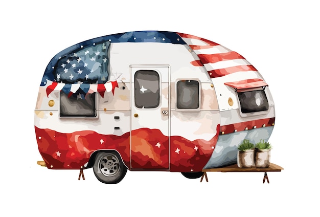 July 4 camping clipart isolated vector illustration