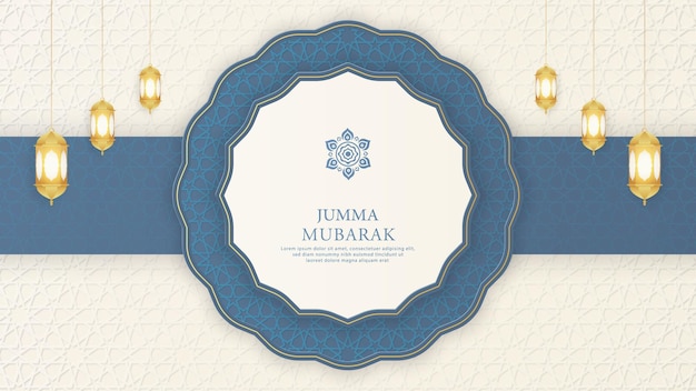 Jumma Mubarak Islamic Arabic White Luxury Background with Geometric pattern and Beautiful Ornament