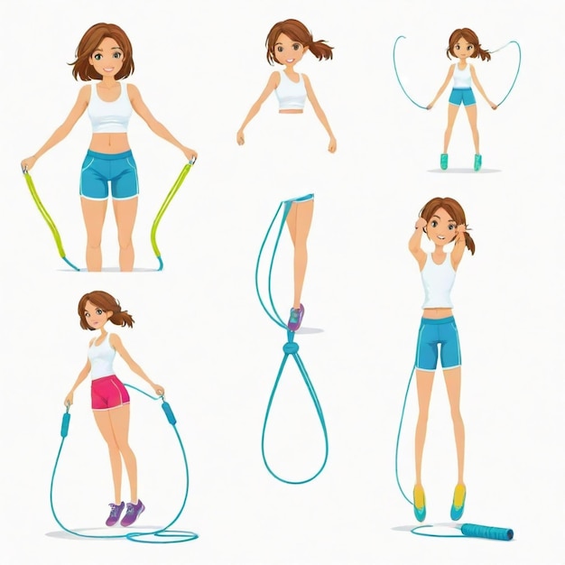 Jump rope cartoon vector set White background isolated