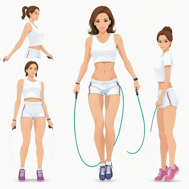 Jump rope cartoon vector set White background isolated