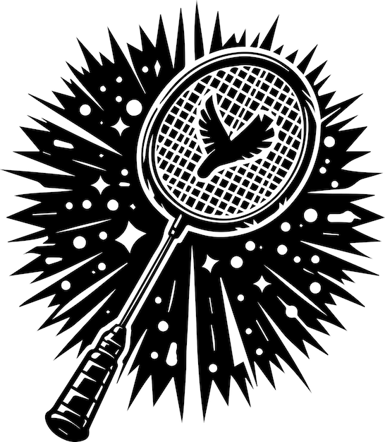 Jump Smash Badminton Vintage Minimalist Racket And Shuttlecock logo vector Black Silhouette