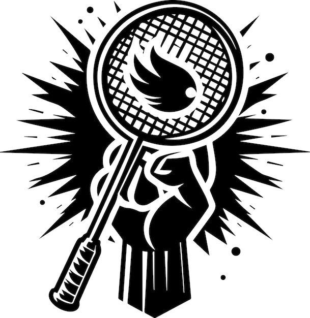 Jump Smash Badminton Vintage Minimalist Racket And Shuttlecock logo vector Black Silhouette