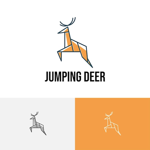 Jumping Deer Nature Animal Paper Origami Style Line Logo